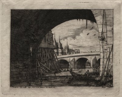 Pariisin etsaukset: Notre Damen sillan kaari, 1853. tekijältä Charles Meryon