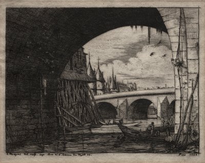 Pariisin etsaukset: Notre Damen sillan kaari, 1853. tekijältä Charles Meryon