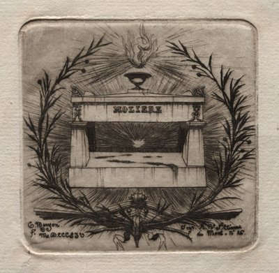 Pariisin kaiverrukset: Molièresin hauta Pere Lachaisen hautausmaalla, 1854. tekijältä Charles Meryon