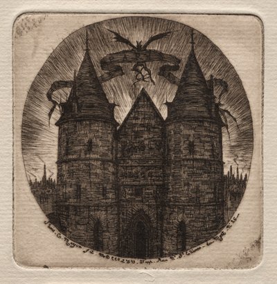Pariisin kaiverrukset: Oikeuspalatsin vanha portti, 1854. tekijältä Charles Meryon