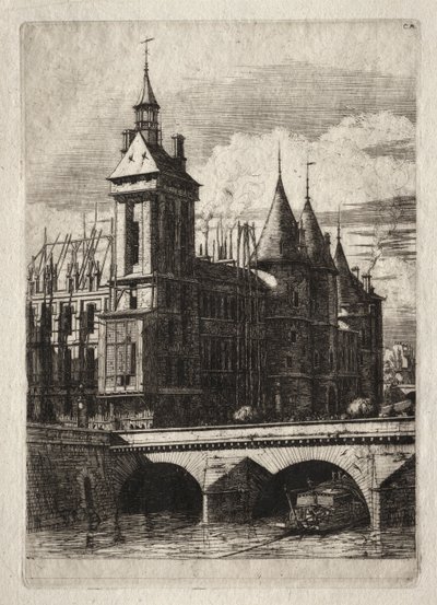 Pariisin etsaukset: Kellotorni, 1852. tekijältä Charles Meryon