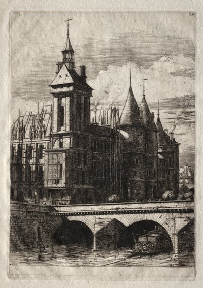 Pariisin etsaukset: Kellotorni, 1852. tekijältä Charles Meryon