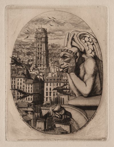 Pariisin etsaukset: Gargoyle, 1853. tekijältä Charles Meryon