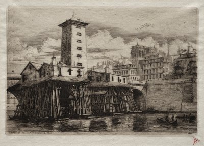Pariisin etsaukset: Notre Damen pumppu, 1852. tekijältä Charles Meryon