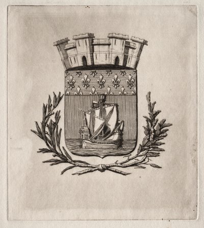 Pariisin etsaukset: Pariisin kaupungin symboliset käsivarret, 1854. tekijältä Charles Meryon