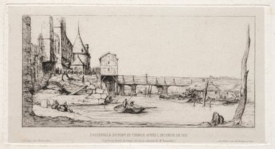 Jalankulkusilta korvaa väliaikaisesti Exchange Bridgen Pariisissa vuoden 1621 palon jälkeen tekijältä Charles Meryon