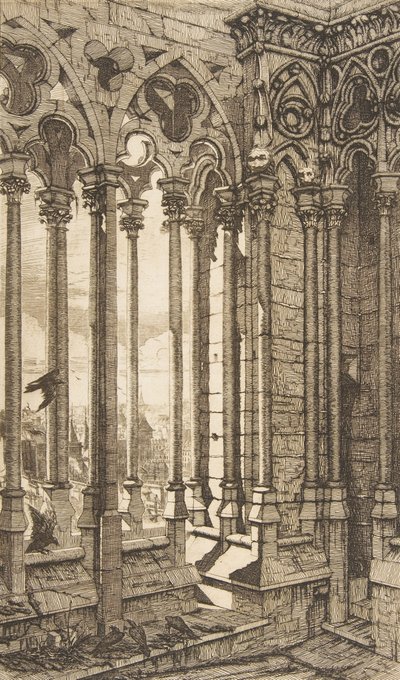 Galleria, Nôtre-Damen katedraali, Pariisi, 1853. tekijältä Charles Meryon