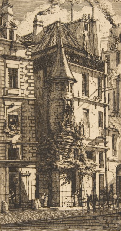 Talo tornilla, rue de la Tixéranderie, Pariisi, 1852. tekijältä Charles Meryon