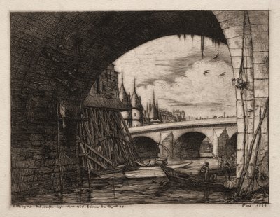 Pont Notre Damen kaari, Pariisi, 1853. tekijältä Charles Meryon