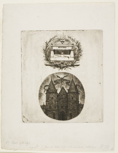 Molièren hauta, Père-Lachaisen hautausmaa, Pariisi ja Palais de Justicen vanha portti, Pariisi. tekijältä Charles Meryon