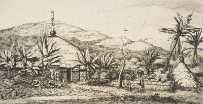 Uusi-Kaledonia: Suuri alkuperäiskota Baladesta Pueboon johtavalla tiellä, 1845, 1863. tekijältä Charles Meryon