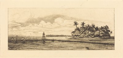 Oseania, Uvean (Wallis) saarekkeet; kalastusta palmujen luona, 1845 tekijältä Charles Meryon