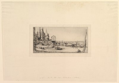 Pont-au-Changen kävelysilta, vuoden 1621 palon jälkeen Jalankulkusilta tilapäisesti korvasi..., 1860. tekijältä Charles Meryon