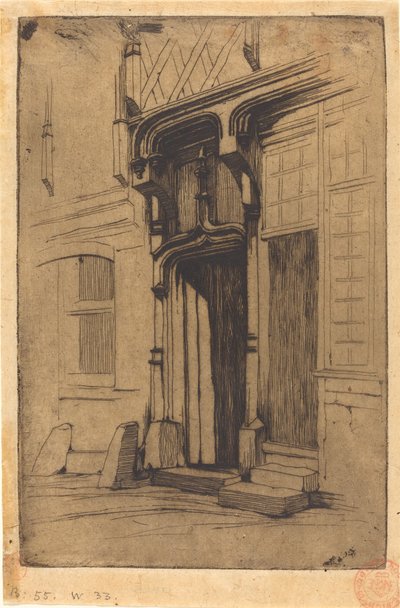 Muinaisen luostarin ovi, Rue Mirabeau, Bourgesissa (Muinaisen luostarin ovi, Rue Mirabeau, Bourges) tekijältä Charles Meryon