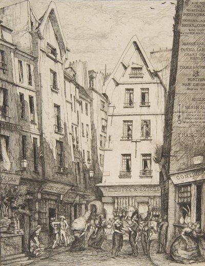 Rue Pirouette Les Hallesissa Rue Pirouette Les Hallesissa, Pariisissa, Laurencen jälkeen, 1860. tekijältä Charles Meryon
