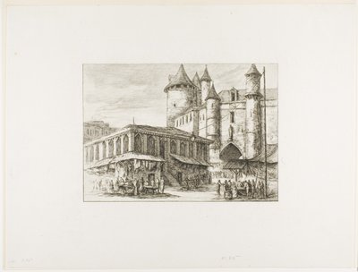 Grand Châtelet, Pariisi, n. 1780, aikaisemman piirustuksen jälkeen tekijältä Charles Meryon
