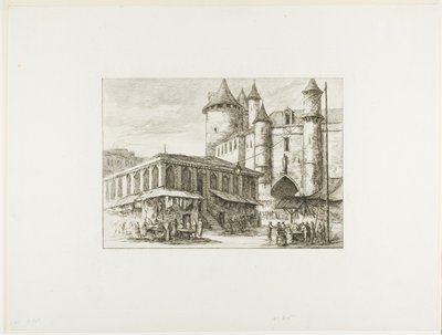 Grand Châtelet, Pariisi, n. 1780, aikaisemman piirustuksen jälkeen tekijältä Charles Meryon