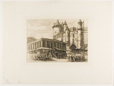 Grand Châtelet, Pariisi, n. 1780, aikaisemman piirustuksen jälkeen tekijältä Charles Meryon