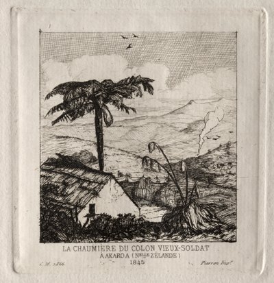 Vanhan sotilaan uudisasukkaiden mökki Akaroassa, 1845 tekijältä Charles Meryon