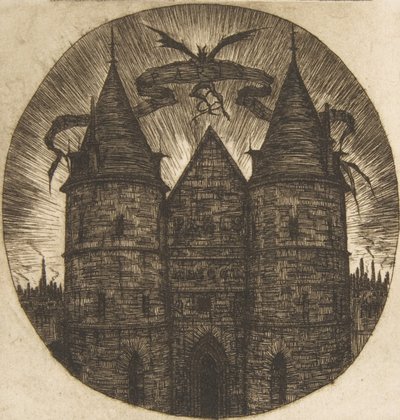 Palais de Justice -palatsin vanha portti, Pariisi, 1854. tekijältä Charles Meryon