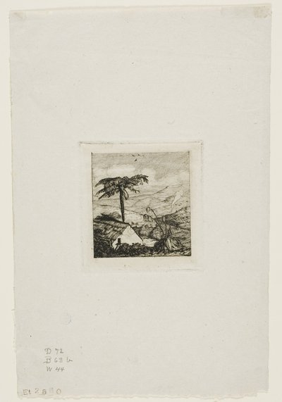 Vanhan sotilaan mökki, Akaroa, 1845. tekijältä Charles Meryon