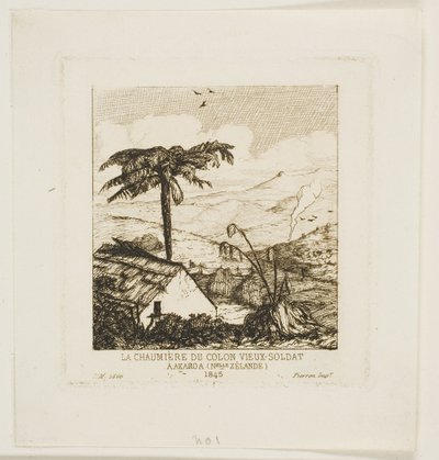 Vanhan sotilaan mökki, Akaroa, 1845. tekijältä Charles Meryon