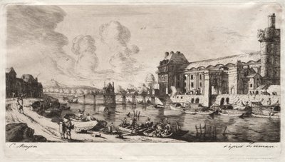 Pavillon de Mademoiselle ja osa Louvrea tekijältä Charles Meryon