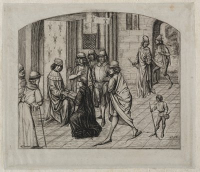 Latinalaisen kirjailijan Valerius Maximuksen painettu teos esiteltiin kuningas Ludvig XI:lle, 1860. tekijältä Charles Meryon