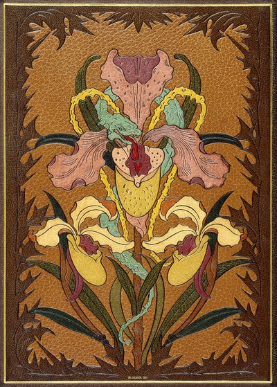 Kaksoiskappale Charles Baudelairen elokuvasta "Les Fleurs du Mal", kuvaa käärmettä iiriksen ympärille tekijältä Charles Meunier