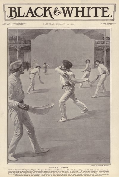 Baskimaan pelota-laji, jota pelataan Olympiassa, Lontoossa (litho) tekijältä Charles Mills (after) Sheldon