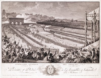 Federaation festivaali, 14. heinäkuuta 1790, Champ de Marsissa, 1700-luvun lopulla, kaiverrus Isidore Stanislas Helman (1743-1809) tekijältä Charles Monnet