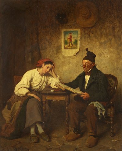 Isä ja tytär (öljy paneelissa) tekijältä Charles Moreau
