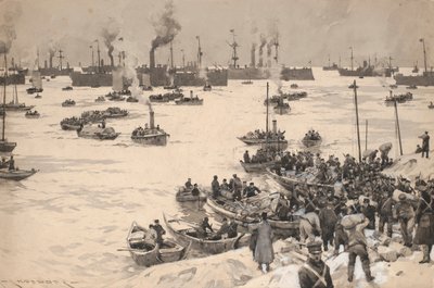 Japanilaiset joukot laskeutuvat Koreaan vuonna 1905. Piirros ja wash (30,1x45,6 cm), Charles M. Padday () , 1900-luvun alku. tekijältä Charles Murray Padday