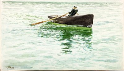 Mies soutuveneellä (vartaloväri ja akvarelli paperille) tekijältä Charles Napier Hemy
