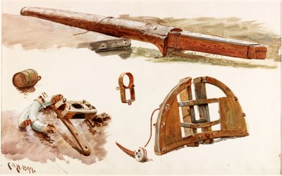 Veneen kiinnitystutkimukset (bc ja wc paperilla) tekijältä Charles Napier Hemy