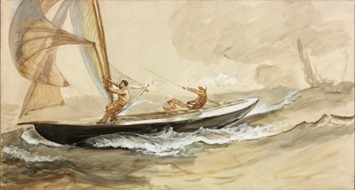 Study of a Racing Yacht (bodycolour ja vesiväri paperille) (Tutkimus kilpapurjeveneestä) tekijältä Charles Napier Hemy