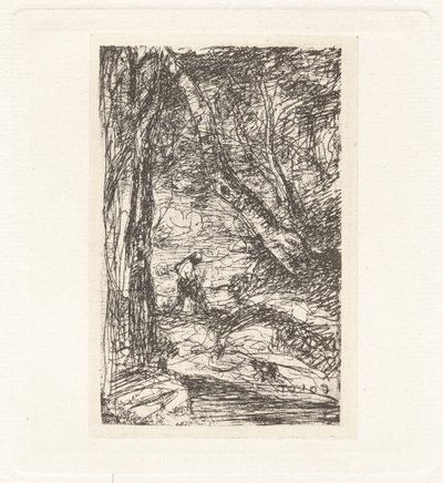 Levy XI – Puunhakkuja (Laatta XI – Puunhakkaaja) tekijältä Charles Nègre, Jean Baptiste Camille Corot, André Jammes