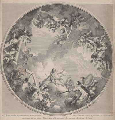 Pyhä Louis esittelee miekkansa Kristukselle kattosuunnitelman mukaan, 1755-90. tekijältä Charles Nicolas Cochin