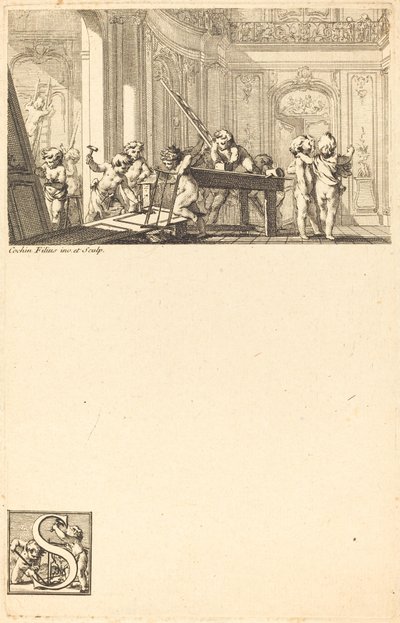 Putti valmistelee kartanon sisustusta tekijältä Charles Nicolas Cochin II