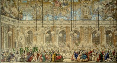 Pallonaamio tai Ifin pallo antaa ranskalaisen Louis Dauphinin (1729-1765) häihin espanjalaisen Marie Theresen (Marie-Theresen) kanssa Glace Galleryssä Versailles