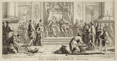 Galla Placidian ja länsigoottien kuninkaan Ataulfin häät, Narbonne, 414 (kaiverrus). tekijältä Charles Nicolas II Cochin