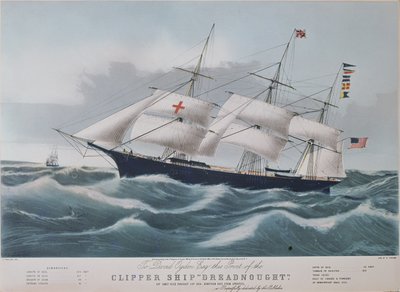 Amerikkalainen leikkurialus "Dreadnought", Nathaniel Currierin litografia (1813-88) tekijältä Charles Parsons