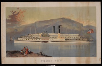 Höyrylaiva Drew, "Peoples Line" New Yorkin, Albanyn ja Ateenan välillä Hudson-joella - laiturit 40 ja 41 N.R. Canal St N.Y.:n juurella. tekijältä Charles Parsons