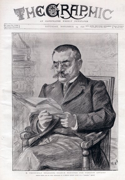 Muotokuva Theophile Delcassesta (1852-1923), ranskalaisesta poliitikosta ja ulkoasiainministeristä. tekijältä Charles Paul Renouard