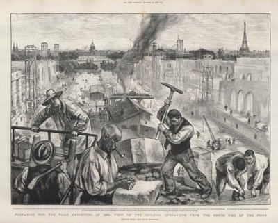 Valmistautuminen vuoden 1900 Pariisin näyttelyyn: näkymä rakennustoiminnasta Seinen pohjoispuolelta. tekijältä Charles Paul Renouard