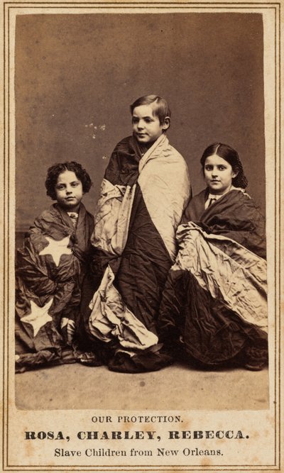 Suojelumme. Rosa, Charley, Rebecca. Orjalapset New Orleansista.,1864 (kuva). tekijältä Charles Paxson