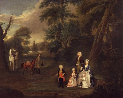 Thomas Hill of Tern ja hänen perheensä maisemassa, 1730 tekijältä Charles Phillips