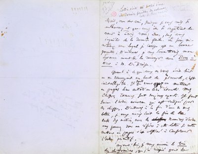 2. sivu kirjeestä Baudelairen toimittajalle Auguste Poulet-Malassisille (1825-1878), joka koski Les Fleurs du Malin julkaisemista c. 20. helmikuuta 1857 (kynä ja muste paperille) tekijältä Charles Pierre Baudelaire