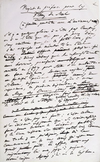 Projektit esipuheisiin "les Fleurs du Mal" -lehden 2. painokselle (kynä ja muste paperille) tekijältä Charles Pierre Baudelaire