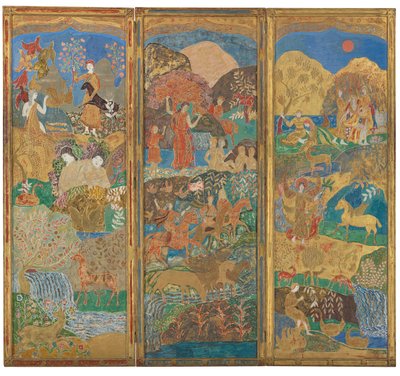 Kolmen paneelin näyttö, n. 1916-1917 (öljy- ja kultalehti gessoed-puussa) tekijältä Charles Prendergast